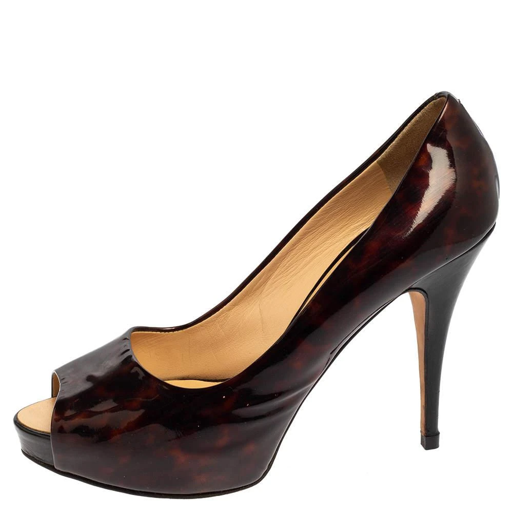 Giuseppe Zanotti Giuseppe Zanotti Brown Tortoise Shell Patent Leather Peep Toe Platform Pumps Size 39 2