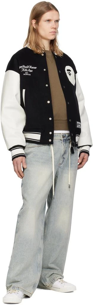 Bape Black & White 'BAPE' Varsity Bomber Jacket 4