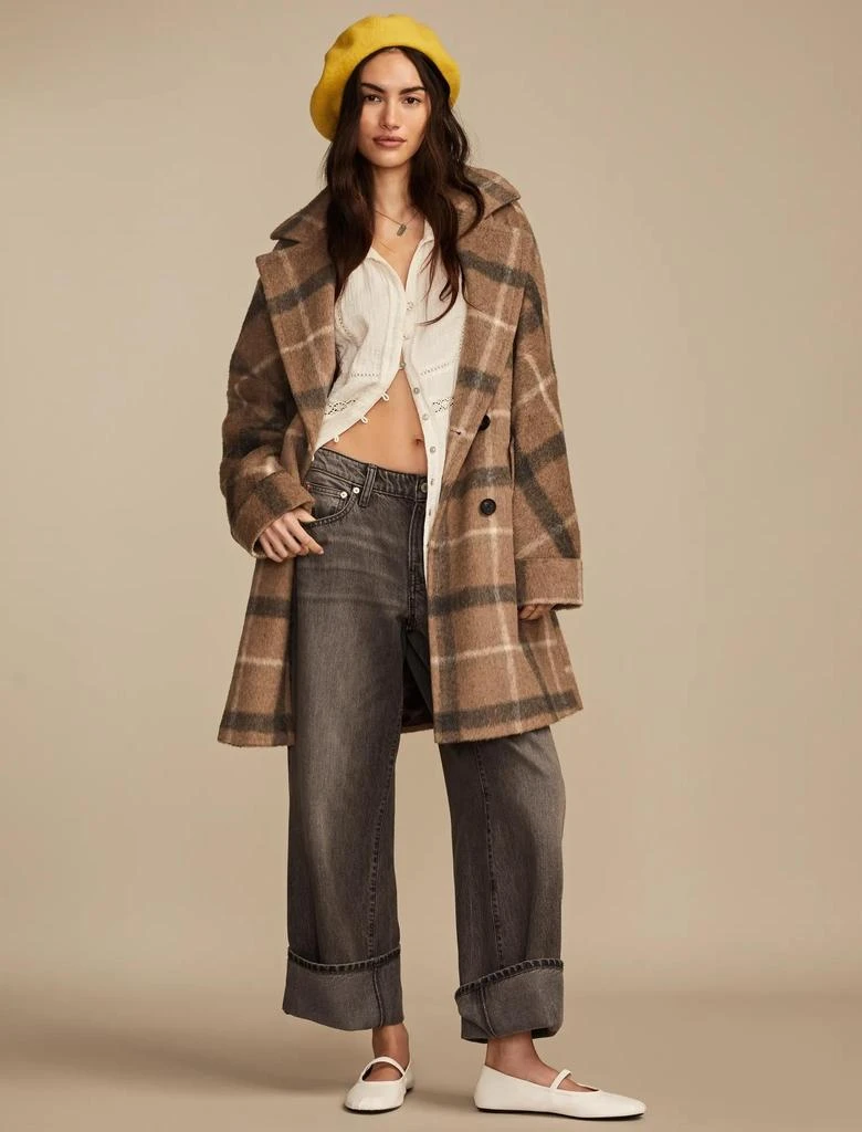 Lucky Brand Women's Brown Plaid Double Breasted Coat 2