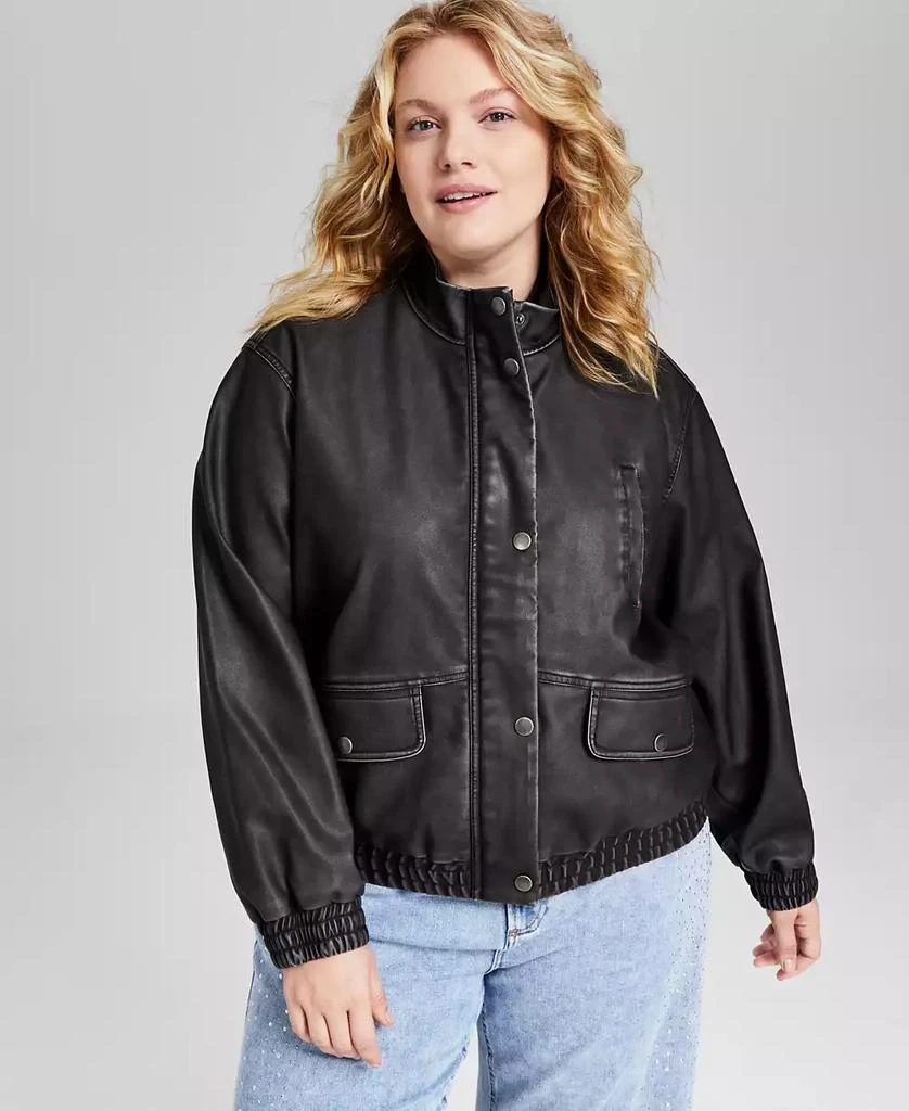 And Now This Trendy Plus Size Faux-Leather Bomber Jacket, Created for Macy's 4