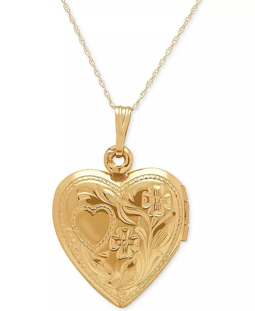 Italian Gold Engraved Heart Locket 18" Pendant Necklace in 10k Gold 2