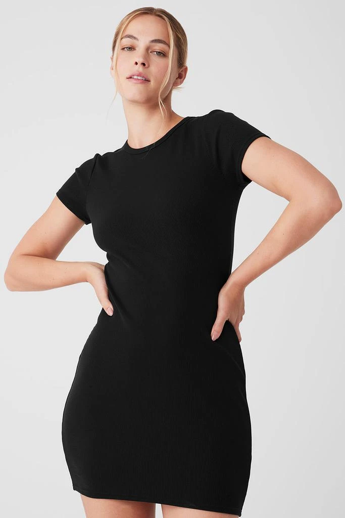 Alo Goddess Ribbed Short Sleeve Dress - Black 5