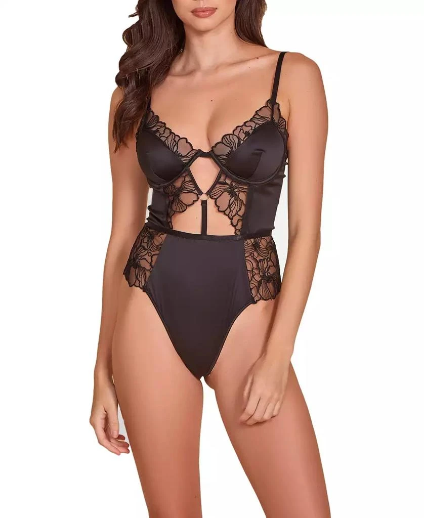 Hauty Women's Lace and Satin 1 Piece Lingerie Bodysuit with Keyholes 1