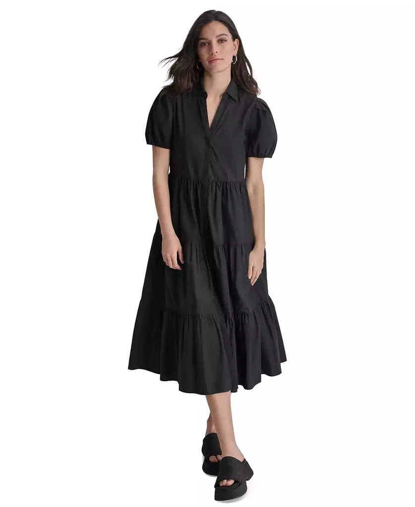 DKNY DKNY Women's Puffed-Sleeve Tiered Shirtdress 1