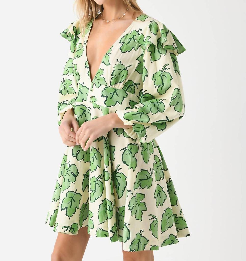 Kitri Cordelia Mini Dress In Green Vine Leaf Print