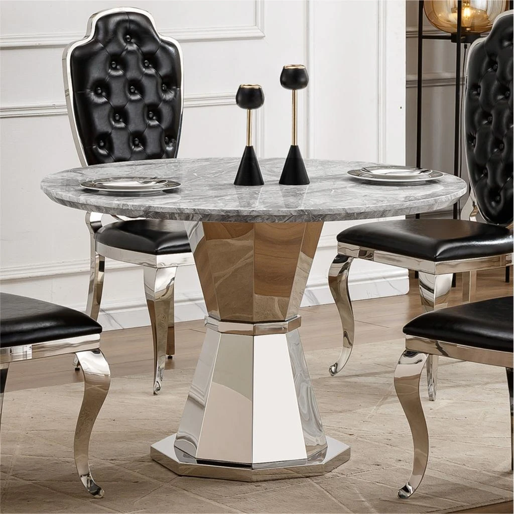 Streamdale Furniture Streamdale 47" Round Marble Dining Table with Stainless Steel Base (Sliver, Gray)