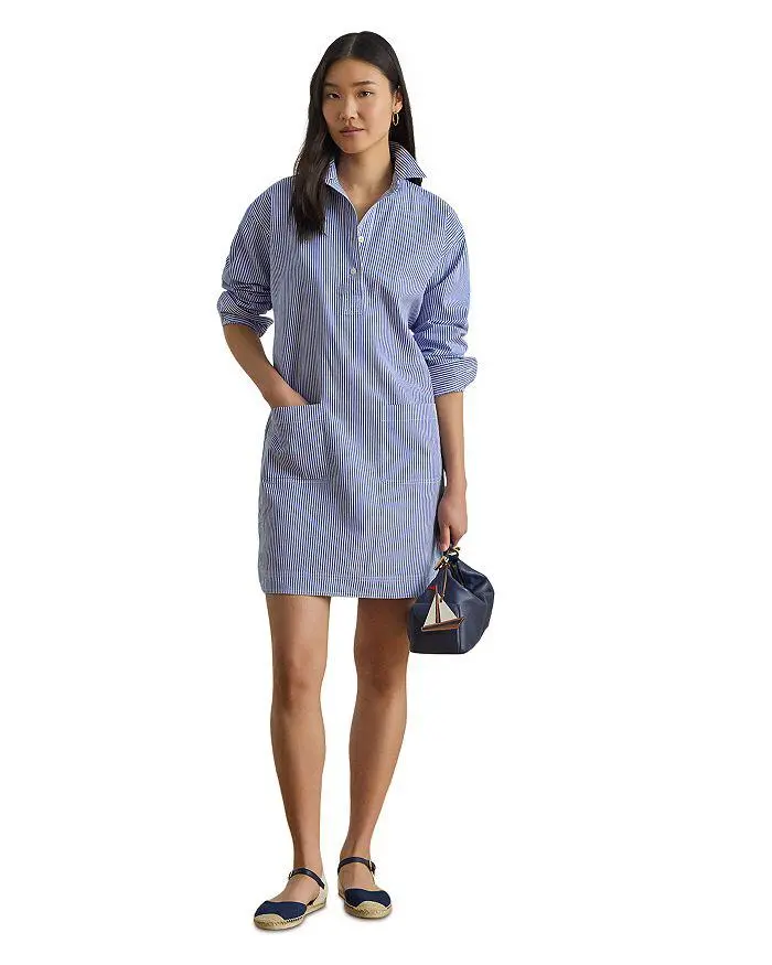 Ralph Lauren Striped Cotton Broadcloth Shirtdress