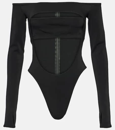 Mugler Circle off-shoulder cutout bodysuit 1