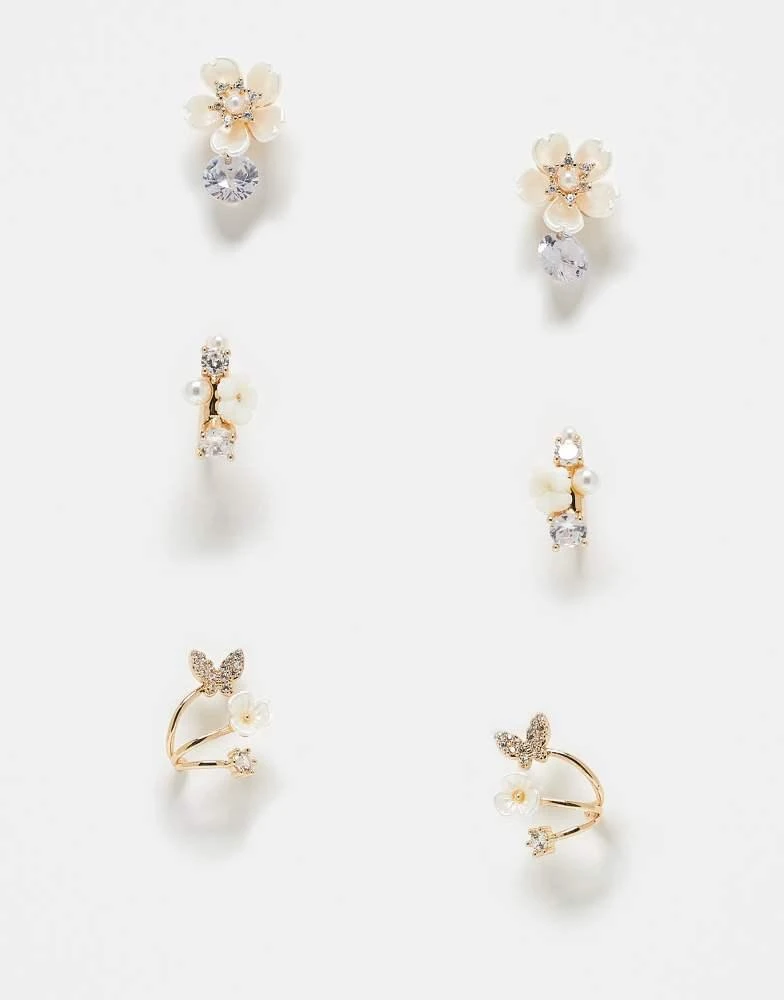 ALDO ALDO arluna 3 pack floral earrings in gold