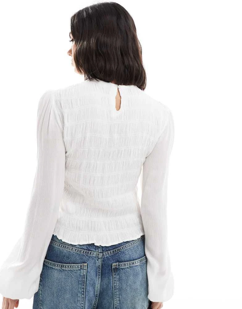 Stradivarius Stradivarius smocked blouse in white 4