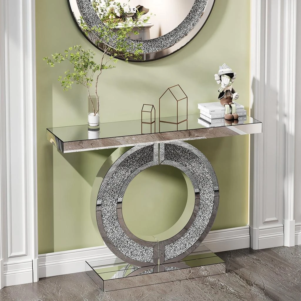 Streamdale Furniture Streamdale Crystal O-Shaped Mirror Console Table 4