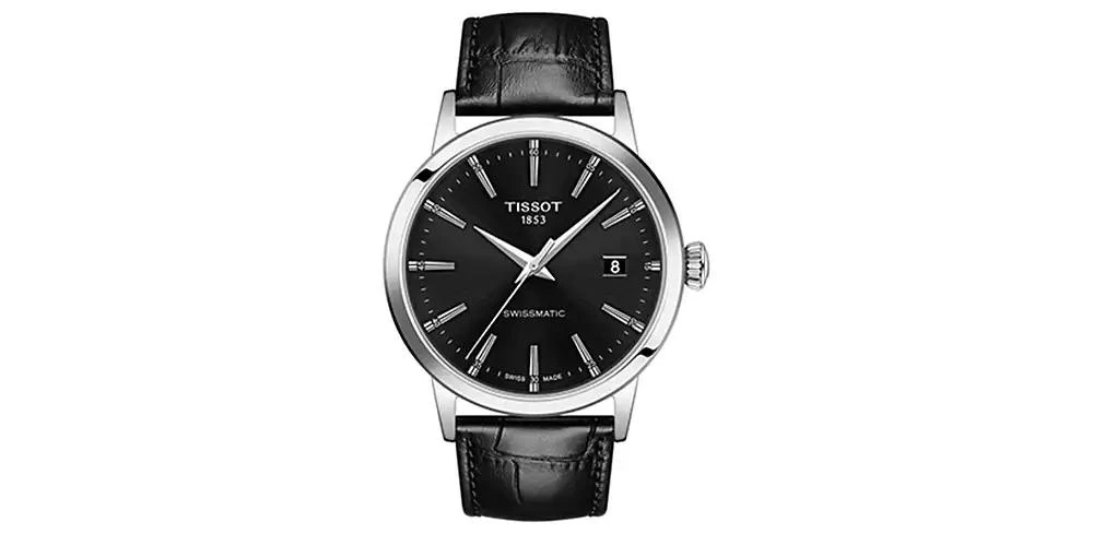 Tissot Men's Swiss Automatic Classic Dream Black Leather Strap Watch 42mm 1