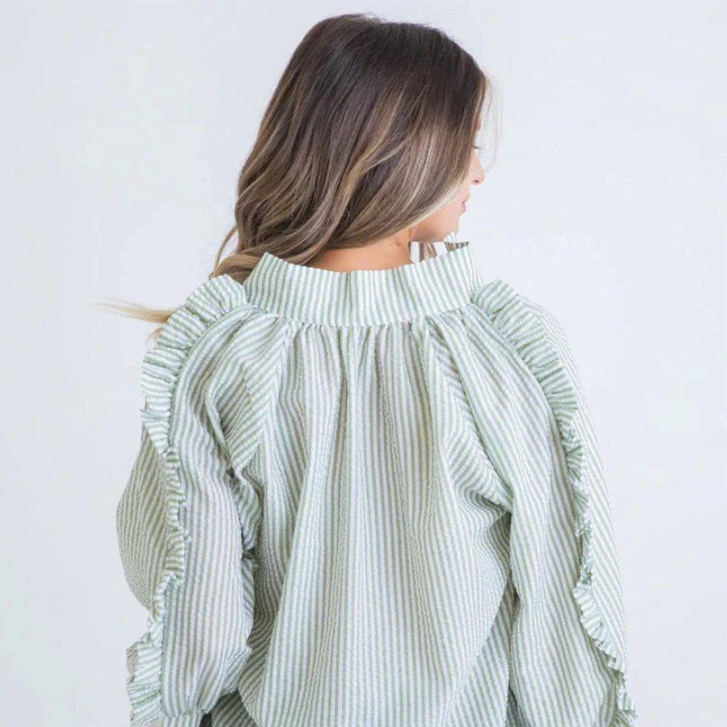 Karlie Seersucker Striped Ruffled Top 2