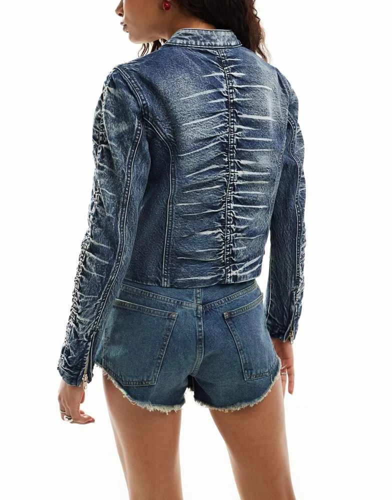 Reclaimed Vintage Reclaimed Vintage ruched denim biker jacket in washed blue 2