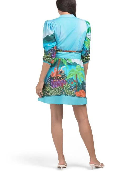 CELINA MOON Long Sleeve Wrap Style Tropical Print Mini Dress 2