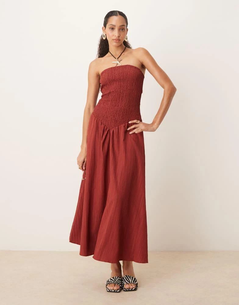 ASOS ASOS DESIGN crinkle bandeau maxi dress in burgundy 1