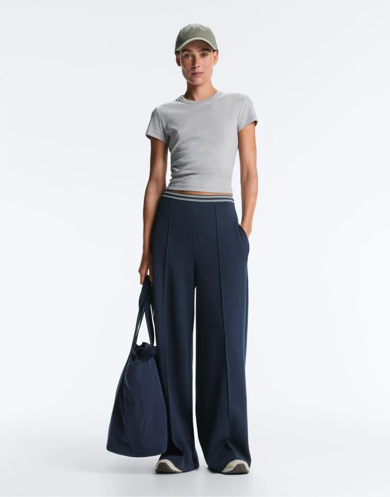 OYSHO OYSHO Straight-leg piqué trousers with cotton and contrast piping in navy
