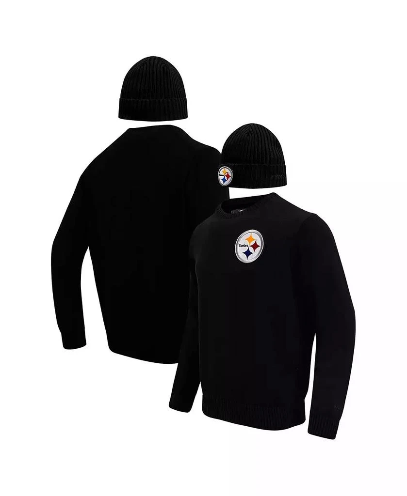Pro Standard Men's Black Pittsburgh Steelers Crewneck Pullover Sweater and Cuffed Knit Hat Box Gift Set 1