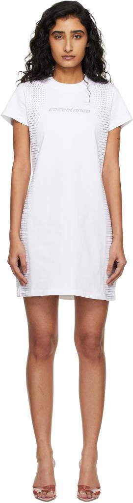 Casablanca White Crystal Halftone Logo T-shirt Minidress
