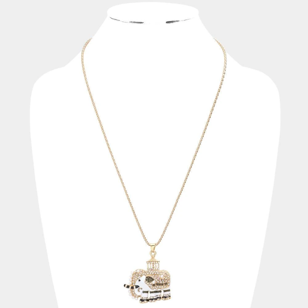 FASHNZFAB Pave Glass Crystal Pearl Accented ELEPHANT Pendant Necklace 2