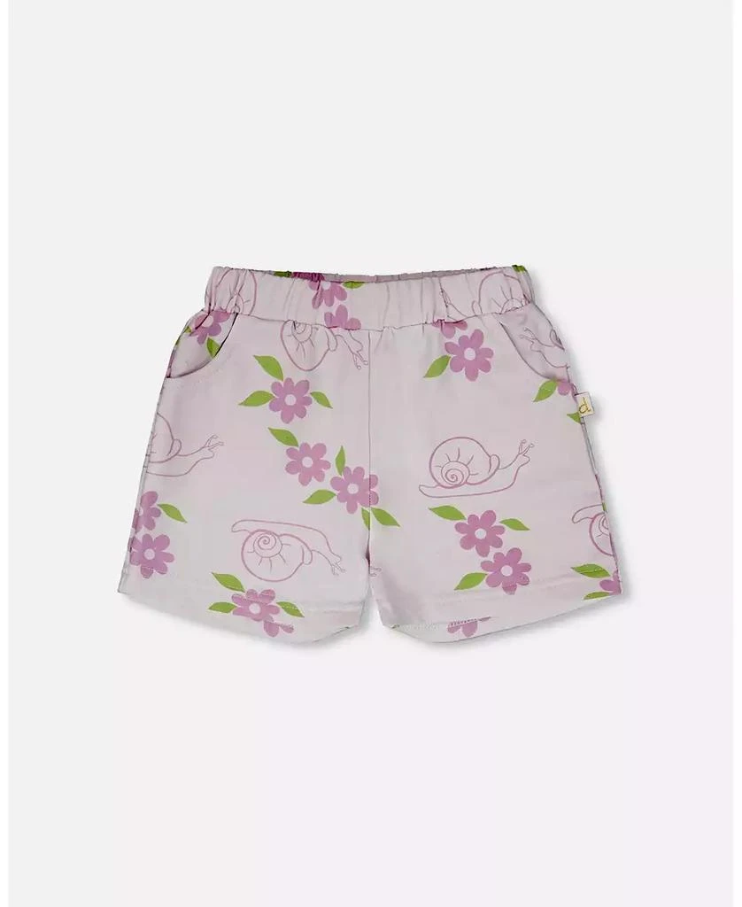 Deux par Deux Baby Girls French Terry Shorts Lilac Snails Print