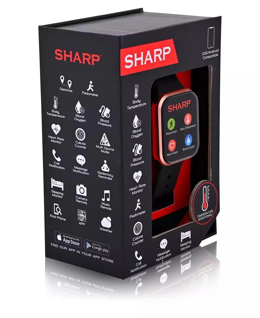 SHARP Unisex Rose Gold-Tone and Black Silicone Smart Watch 38mm 3