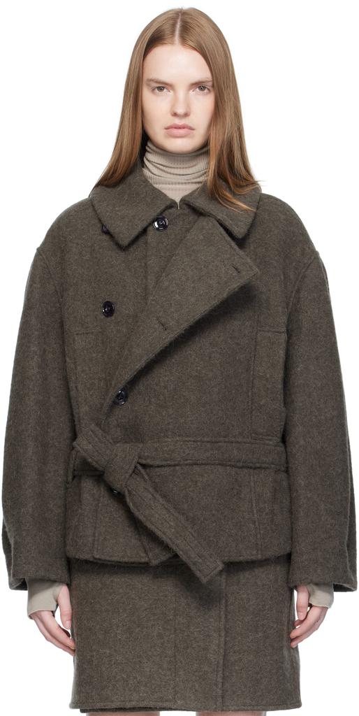 Lemaire Khaki Short Asymmetrical Bathrobe Coat - BeyondStyle