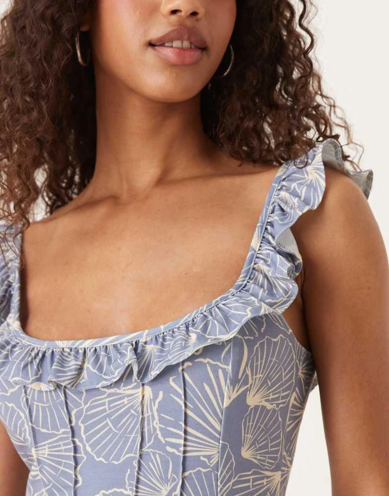 ASOS ASOS DESIGN frill front and straps mini dress in blue seashell print 2