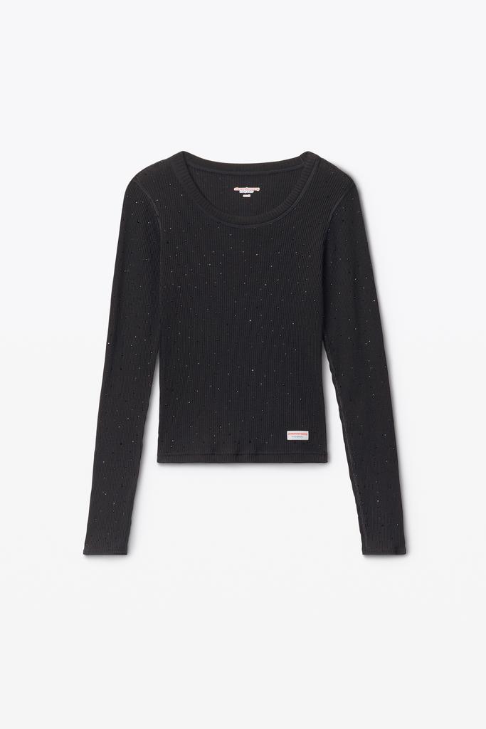 Alexander Wang Crystal Hotfix Long Sleeve Crewneck Tee
