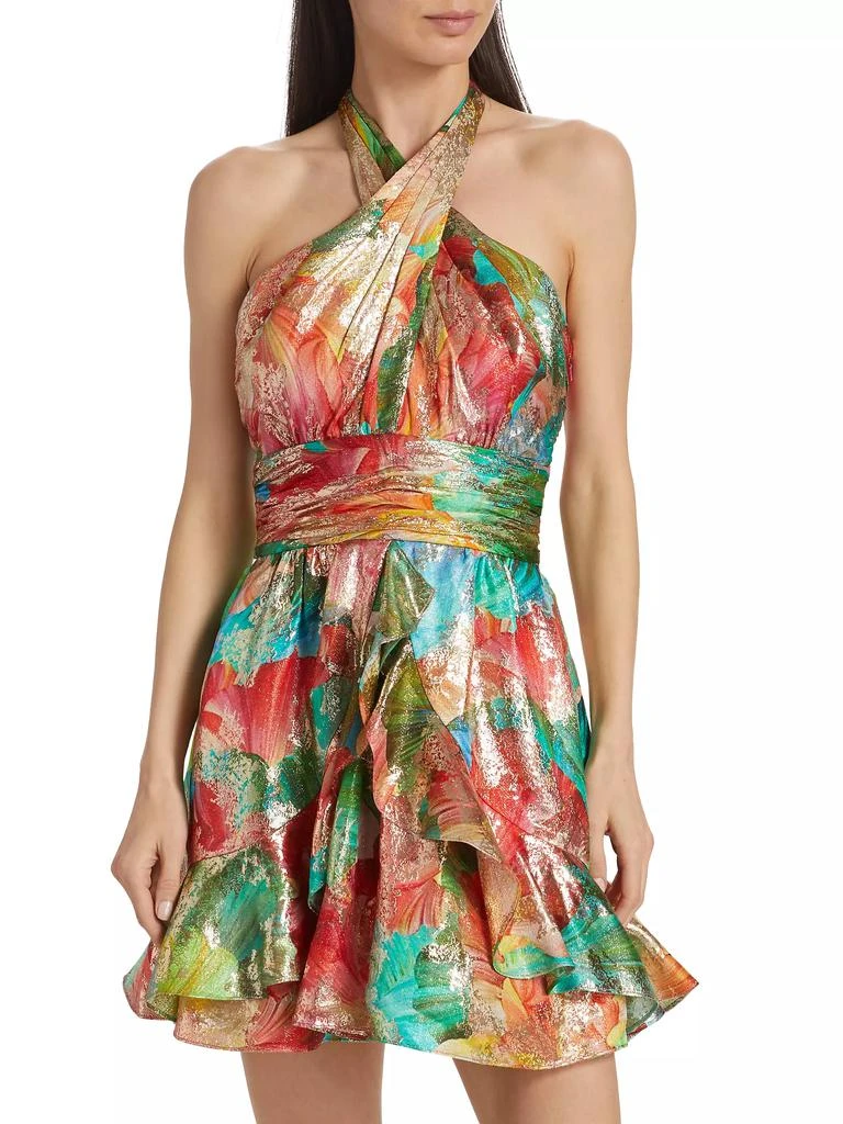 Ramy Brook Reuben Printed Metallic Halterneck Minidress 3