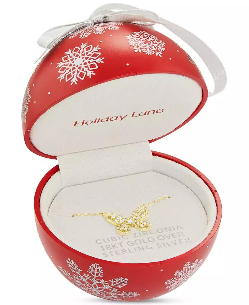 Holiday Lane Cubic Zirconia Butterfly Pendant Necklace in 18k Gold-Plated Sterling Silver, 16" + 2" extender, Created for Macy's 1