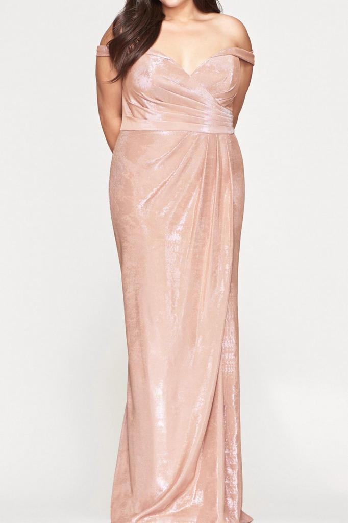 Faviana Off The Shoulder Metallic Gown