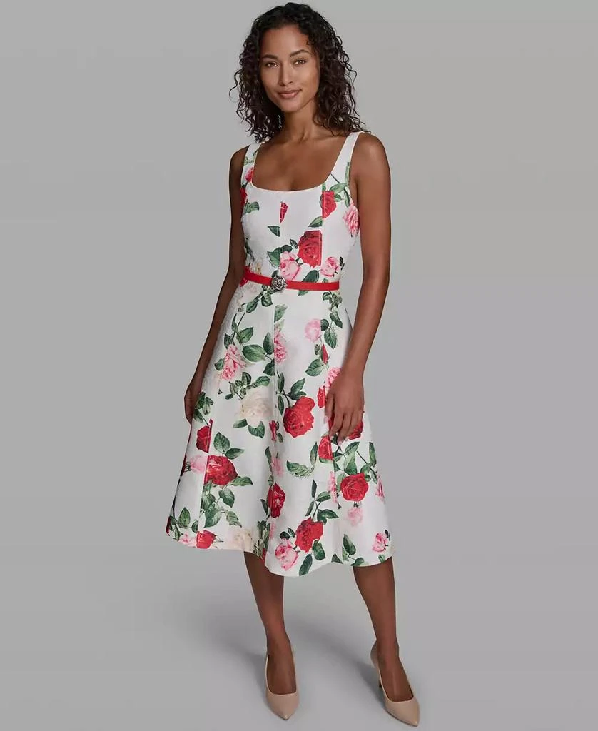 Karl Lagerfeld Paris Women's Sleeveless Square Neck Belted Floral Dress new arrivals