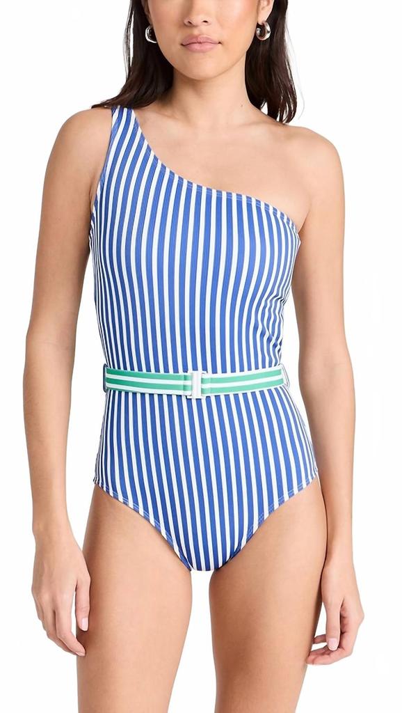 Shoshanna One Shoulder One Piece In Sea Blue/optic