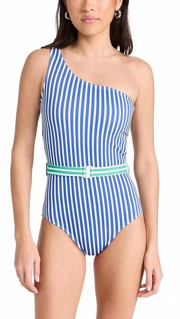 Shoshanna One Shoulder One Piece In Sea Blue/optic 1