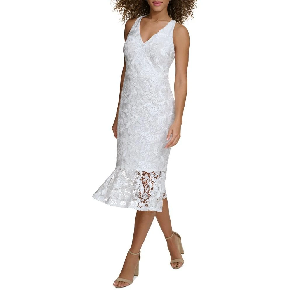 Siena Women's Floral-Lace Flounce-Hem Midi Dress 3