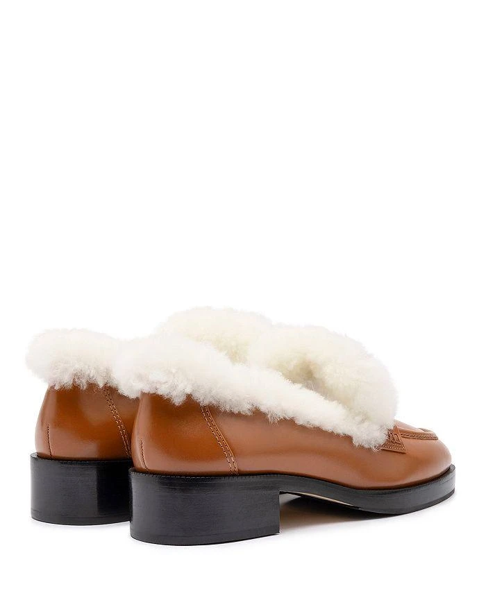 Larroudé Women's Bobbie Shearling Trim Brown Block Heel Loafers 4