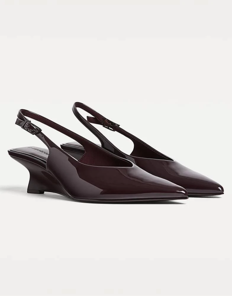 Stradivarius Stradivarius High-heel wedge shoes in burgundy 4