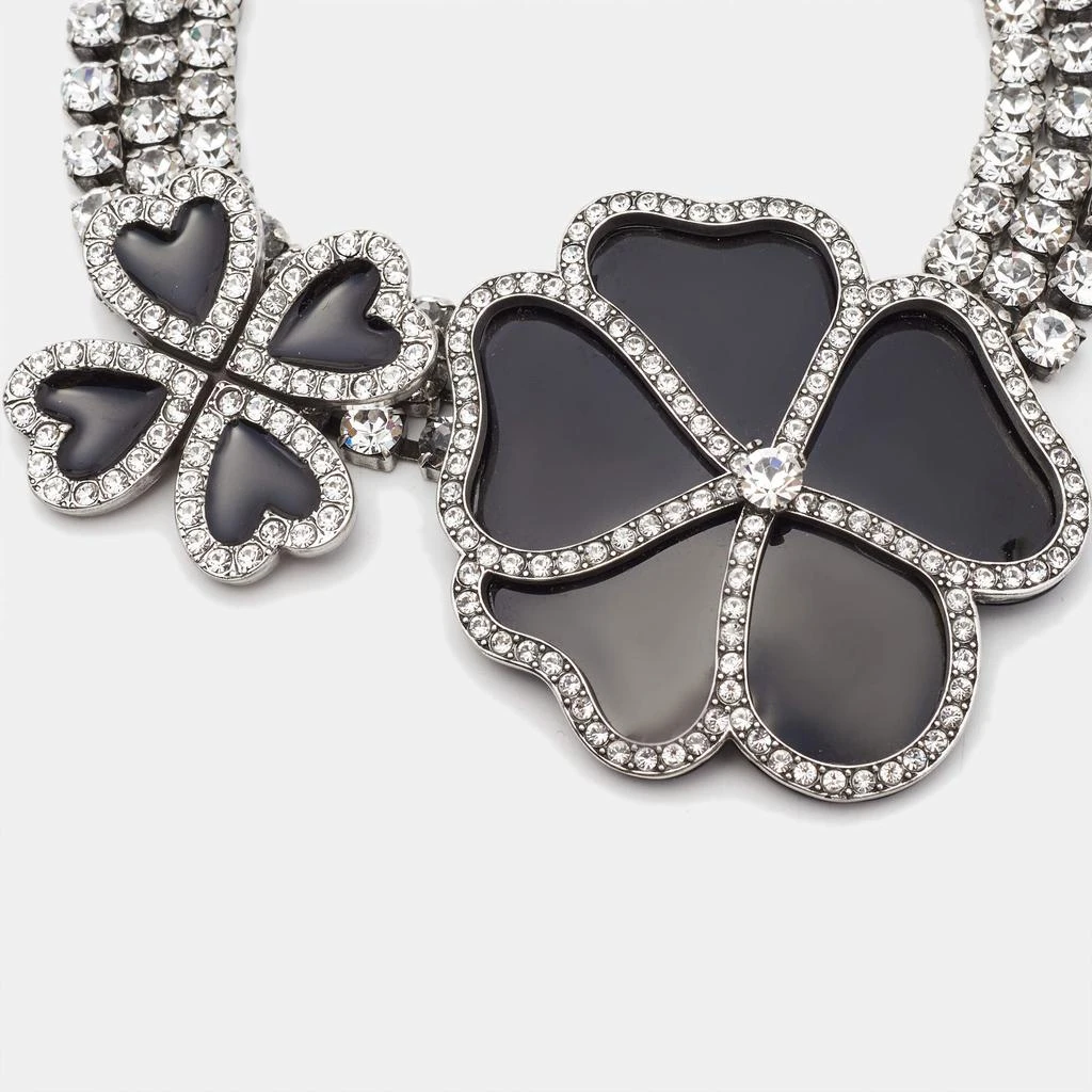 Yves Saint Laurent Saint Laurent Crystal Heart Clover Silver Tone Choker Necklace 3