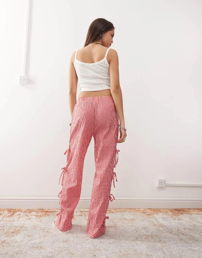 Noisy May Noisy May wide leg side tie detail trousers in red gingham 4