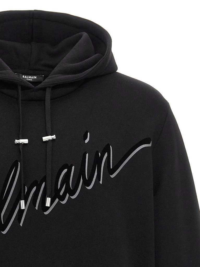 Balmain Balmain Flocked-Logo Drawstring Hoodie 3