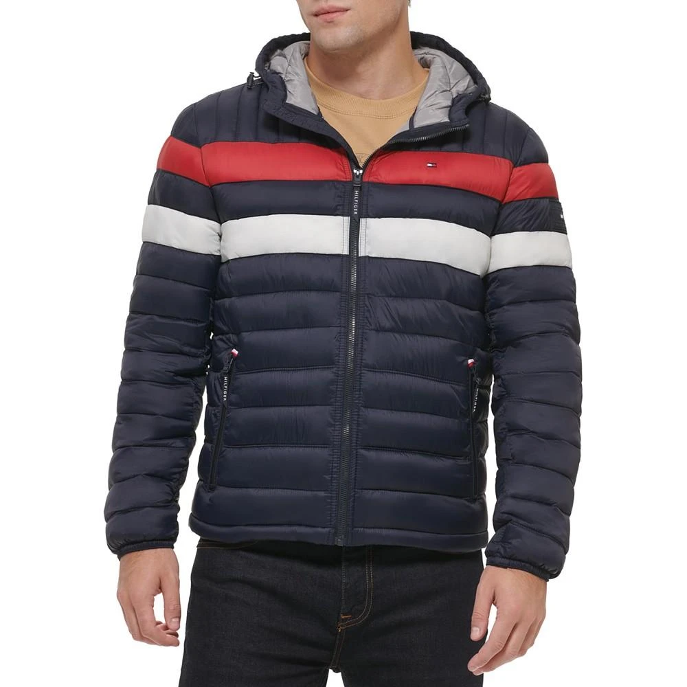 Tommy Hilfiger Men's Quilted Color Blocked Hooded Puffer Jacket 1