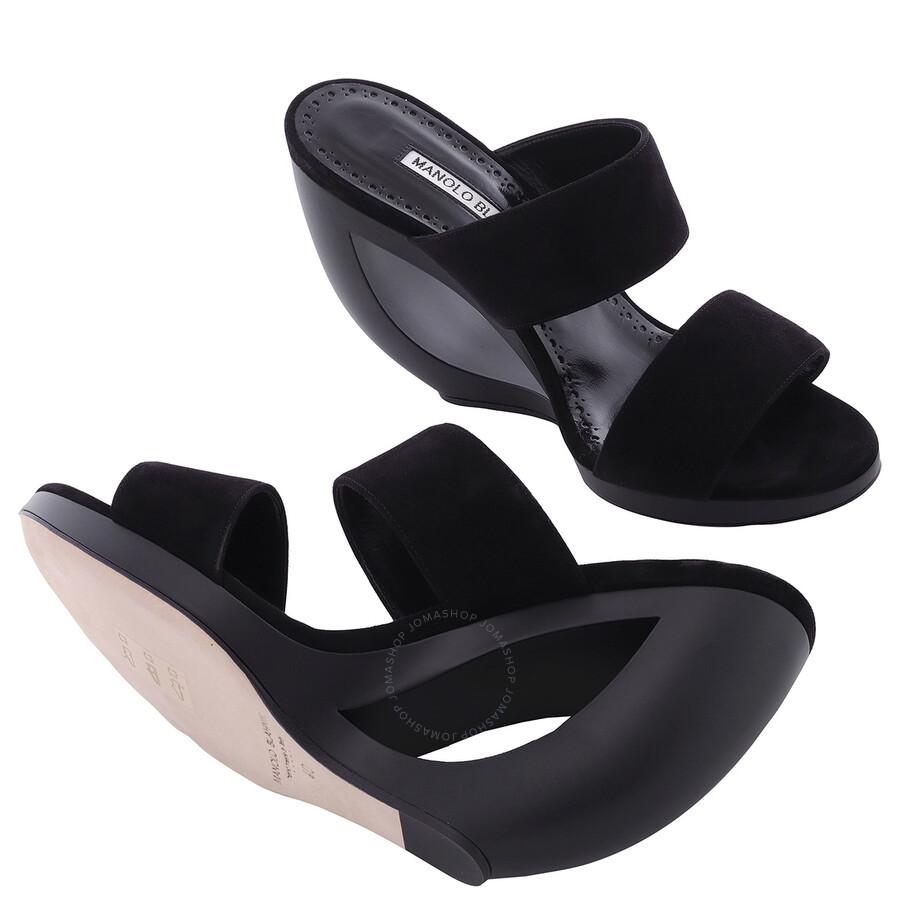 Manolo Blahnik Ladies Black Welli 105 Wedge Slide Sandals