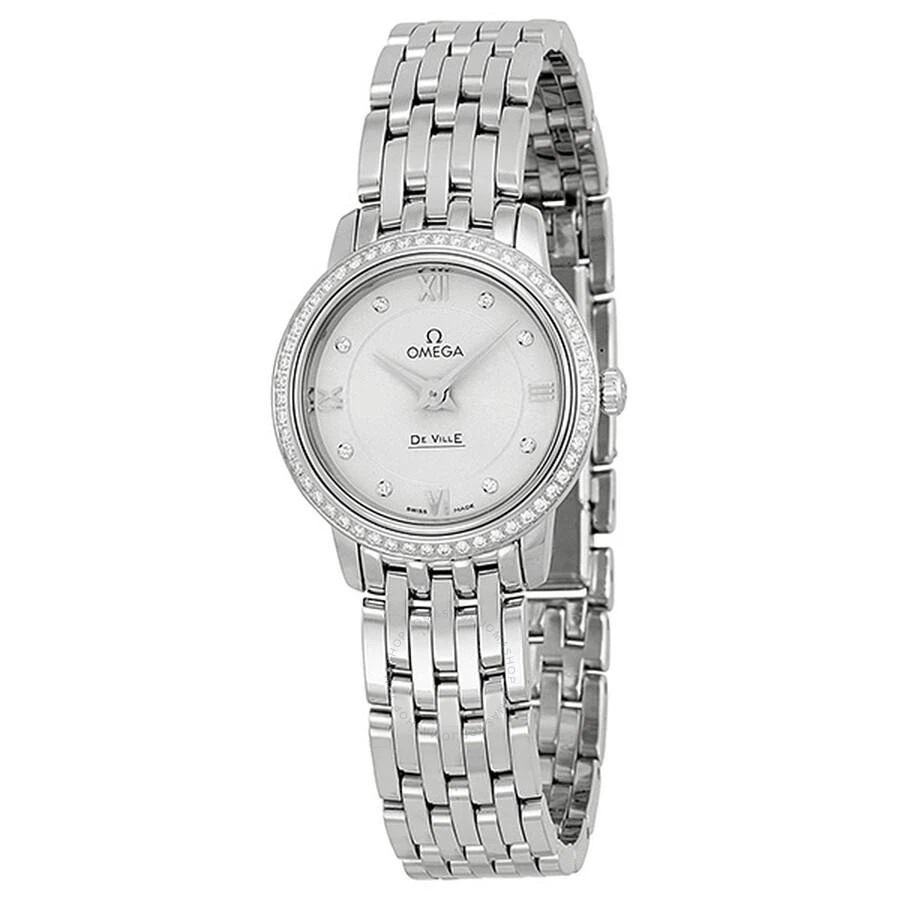 Omega DeVille Prestige Silver Diamond Dial Stainless Steel Ladies Watch 1