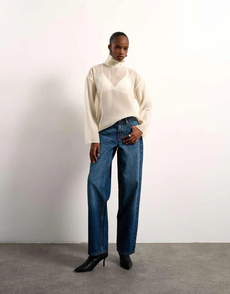 Topshop Topshop funnel neck long sleeve organza top in champagne 2