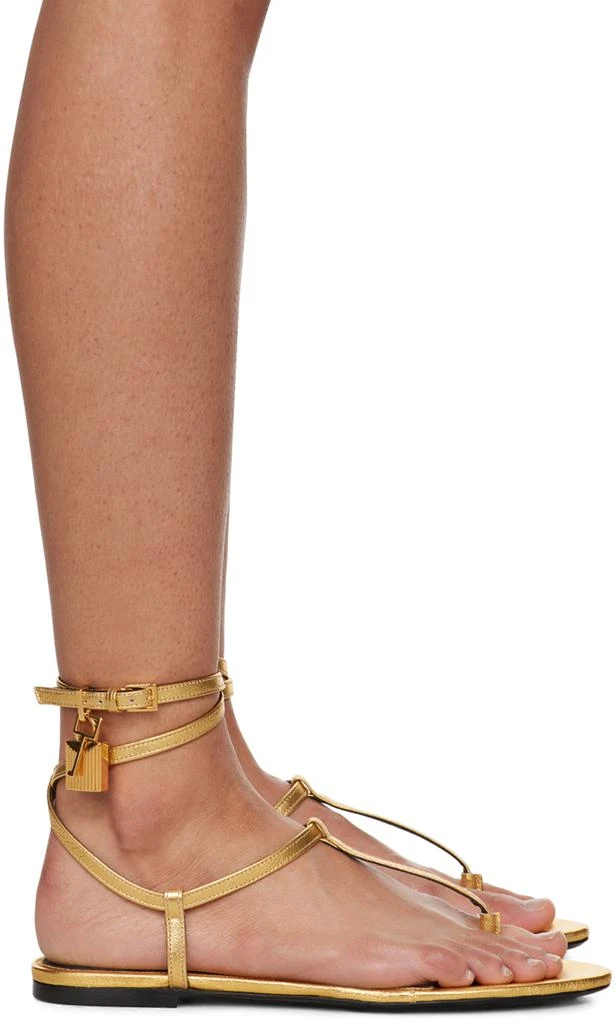 Tom Ford Gold Laminated Leather Padlock Sandals 1