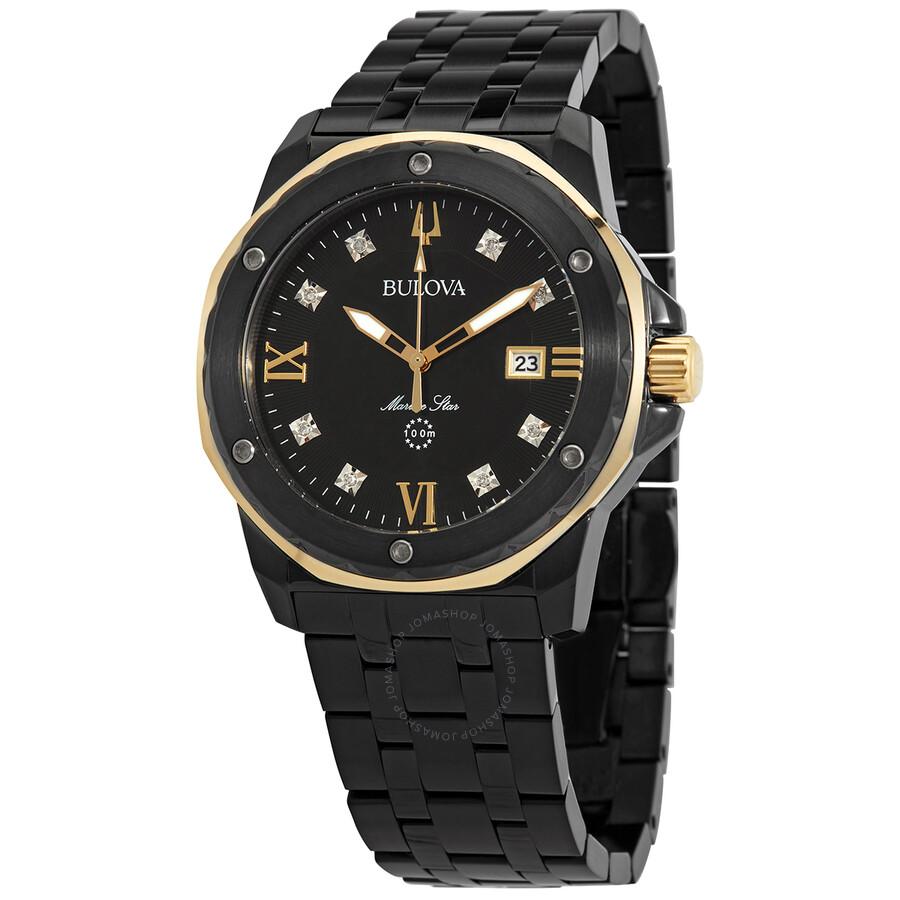 Bulova Marine Star Quartz Diamond Black Dial Men's Watch 98D176