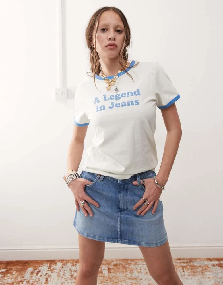Wrangler Wrangler denim mini skirt in mid blue 1