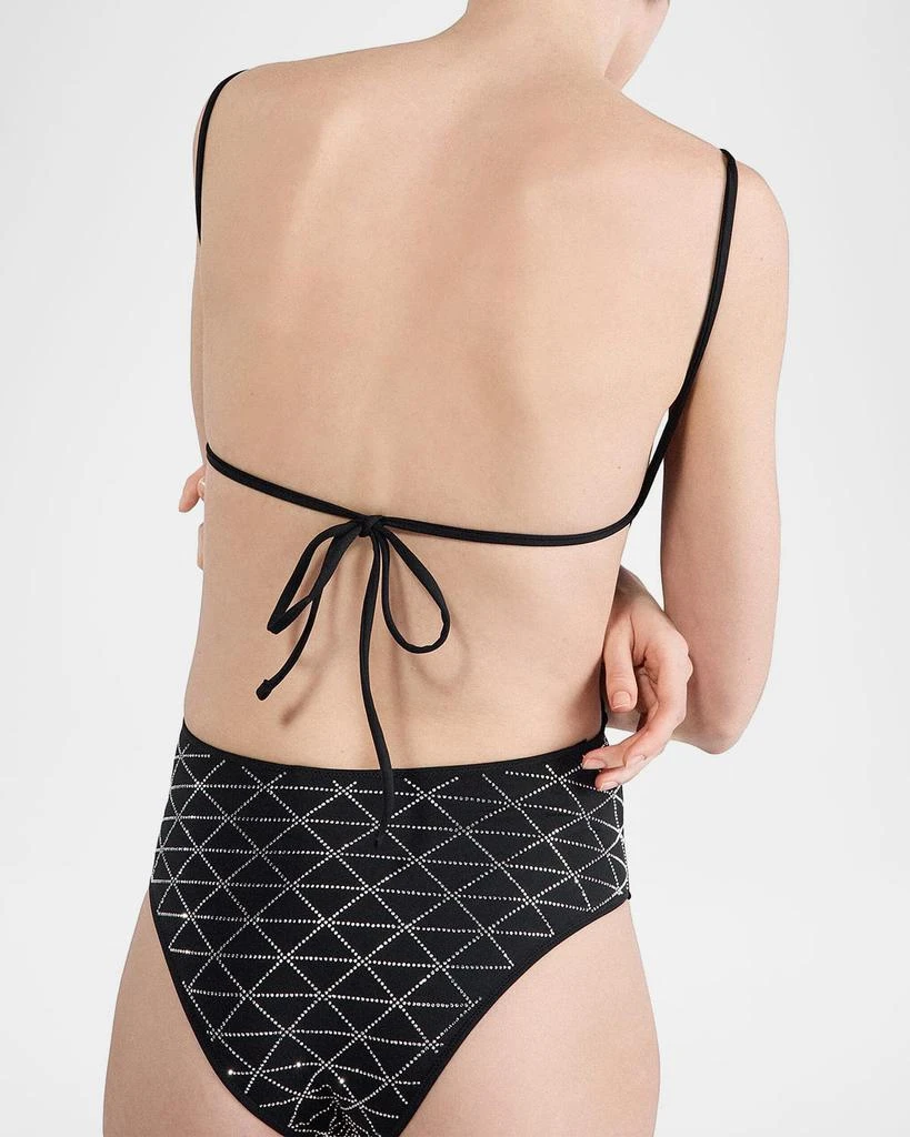 Prada Rhinestoned Jersey One-Piece Swimsuit 3