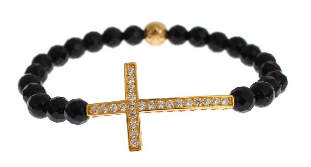 Nialaya Nialaya Agate Stone Gold CZ Cross 925 Silver Bracelet 3